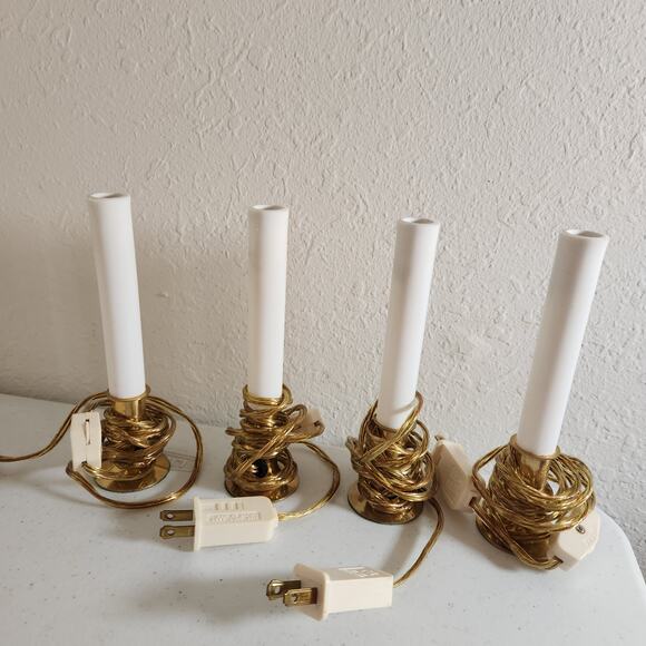 Vintage White and Brass Candle Window Lights 6 inches tall Working 48' Cord - Picture 6 of 9